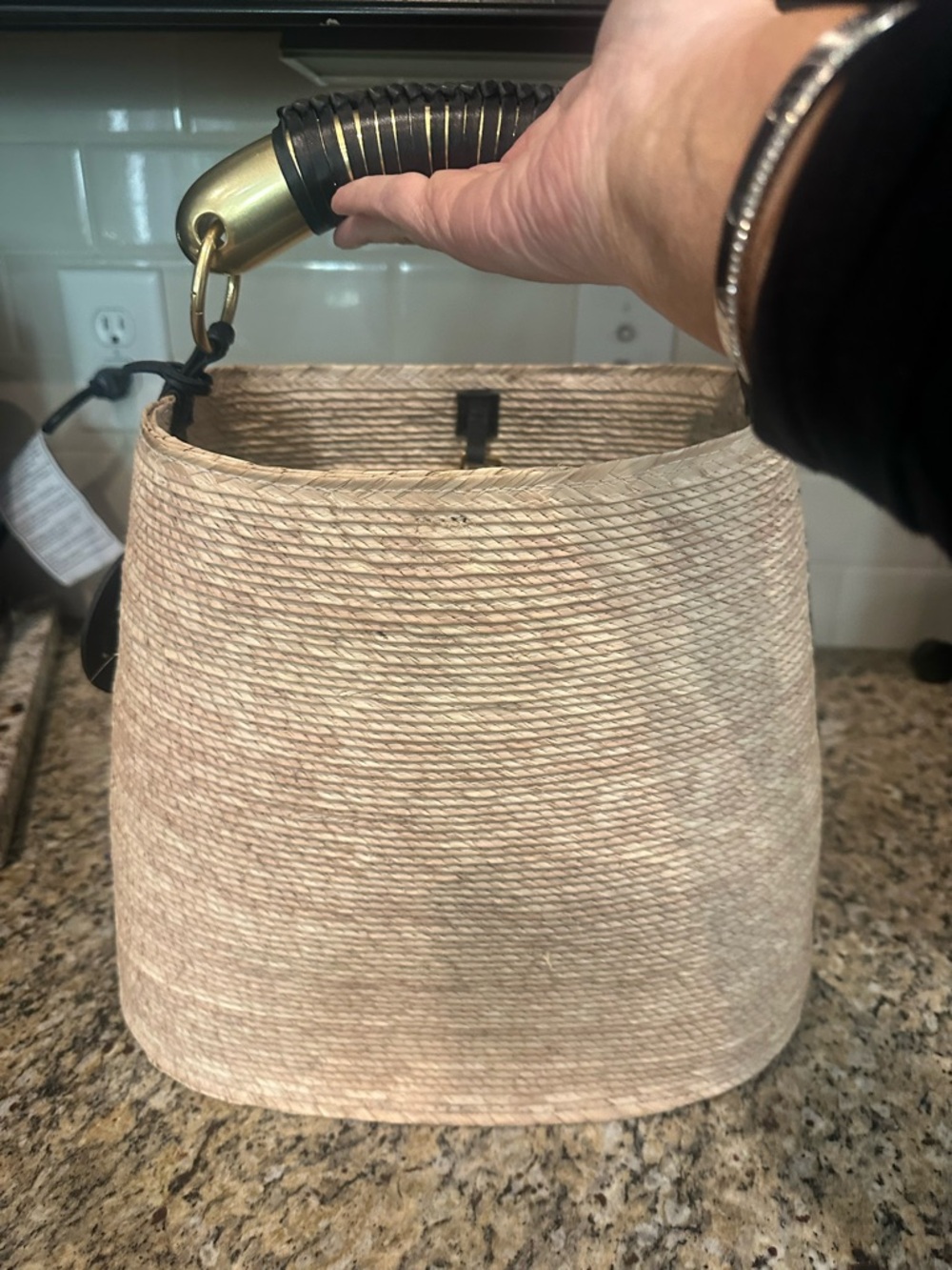 Altuzarra Natural Straw Tote with Black Handle and Gold Hardware - Picture 5 of 9